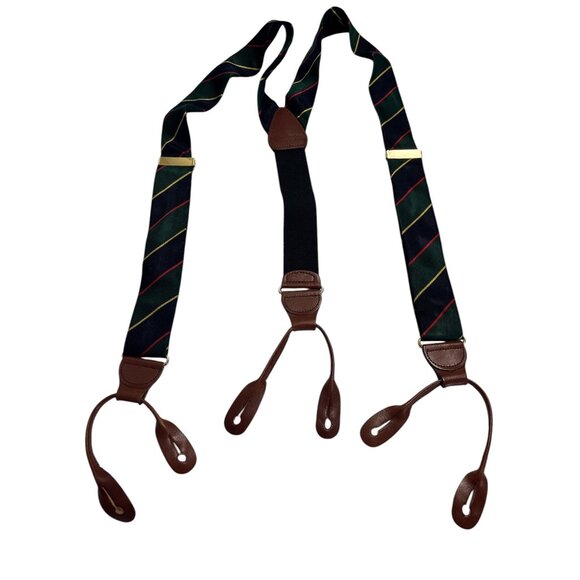 Mens Huntington Suspenders With Leather Loops & Adjustable Straps Navy & Striped - Picture 4 of 9